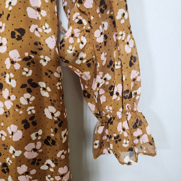 Who What Wear/bohemia Ruffles Long Sleeve Dress in Brown and Pink Floral - Picture 2 of 16